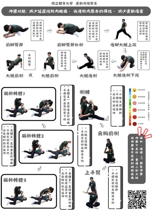 運動保健教育海報-巫毒帶、按摩球、伸展(含示範影片QR code)圖片